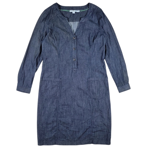 Boden Denim Chambray Dress Womens 8L Dark‎ Blue Long Sleeve Knee Length Pockets - Picture 1 of 12